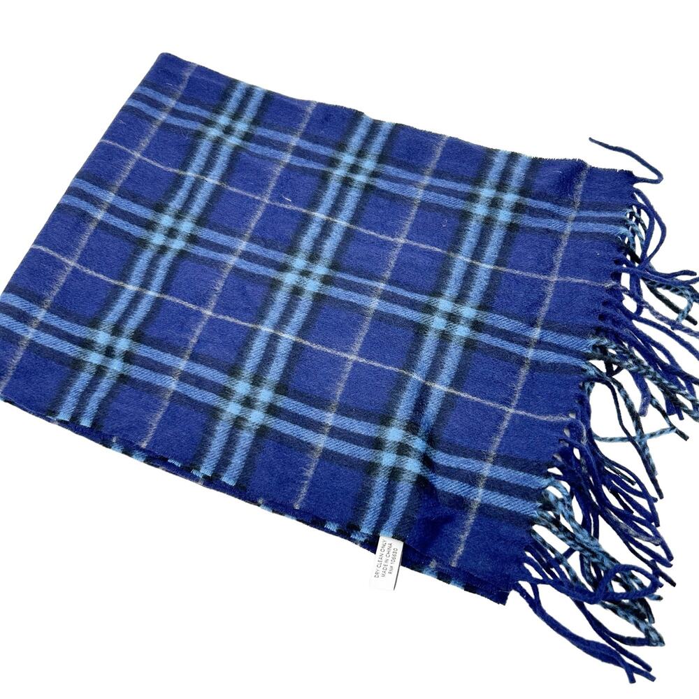 Enya Montarani Unisex Winter Boho Fringe‎ Wool Cashmere Long Plaid Scarf Blue